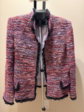 Dana Buchman Pink Multicolor Bouclé Blazer with Black Trim